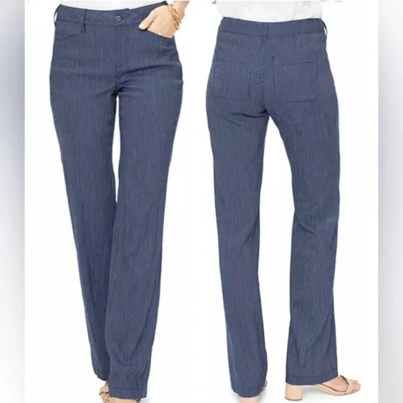 NWOT NYDJ Striped Straight-Leg Linen Blend Trouser Pants w/ Lift/Tuck Technology - Picture 1 of 13